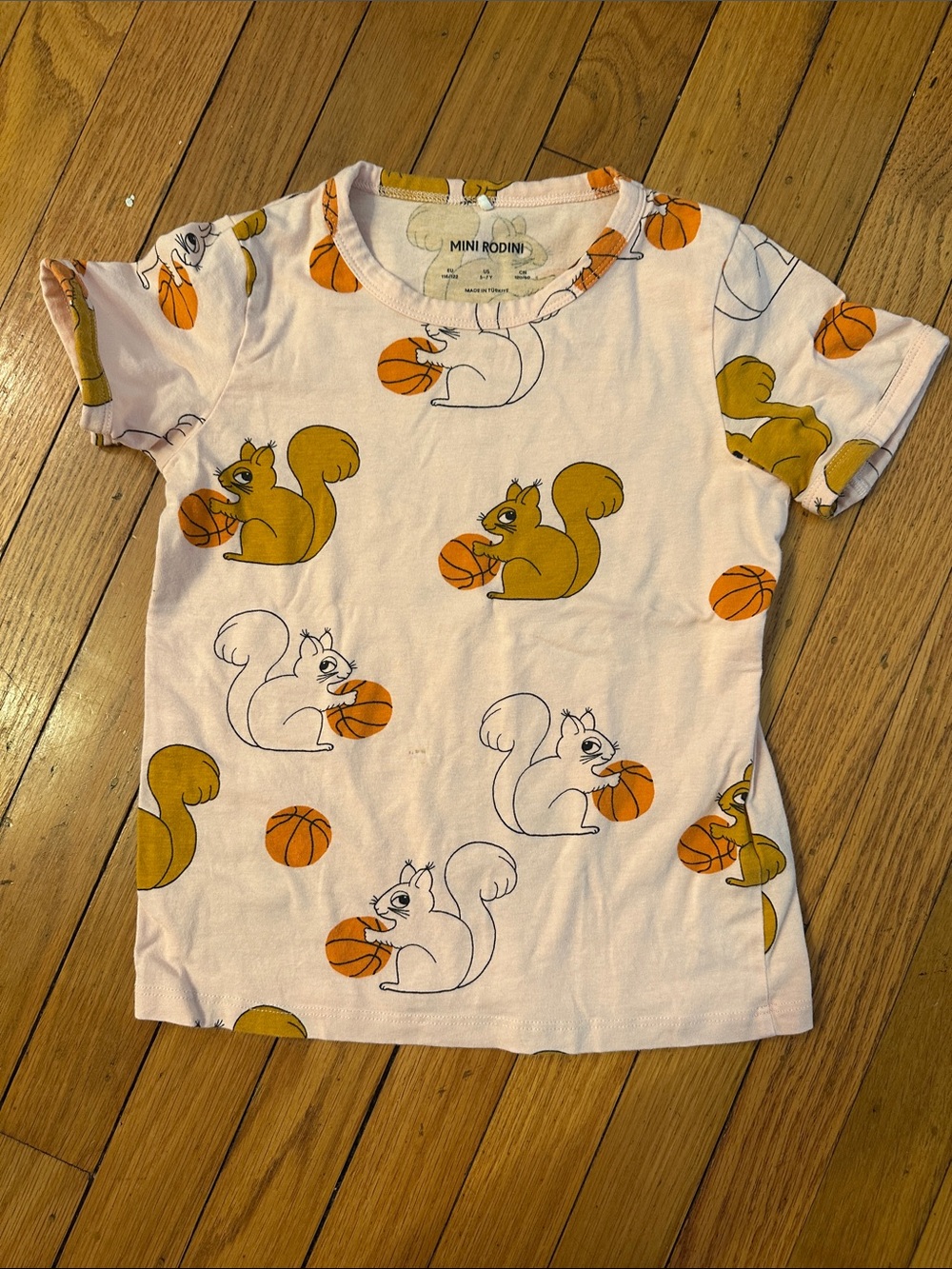 Mini Rodini Pink Squirrel & Orange Basketball Print Tee